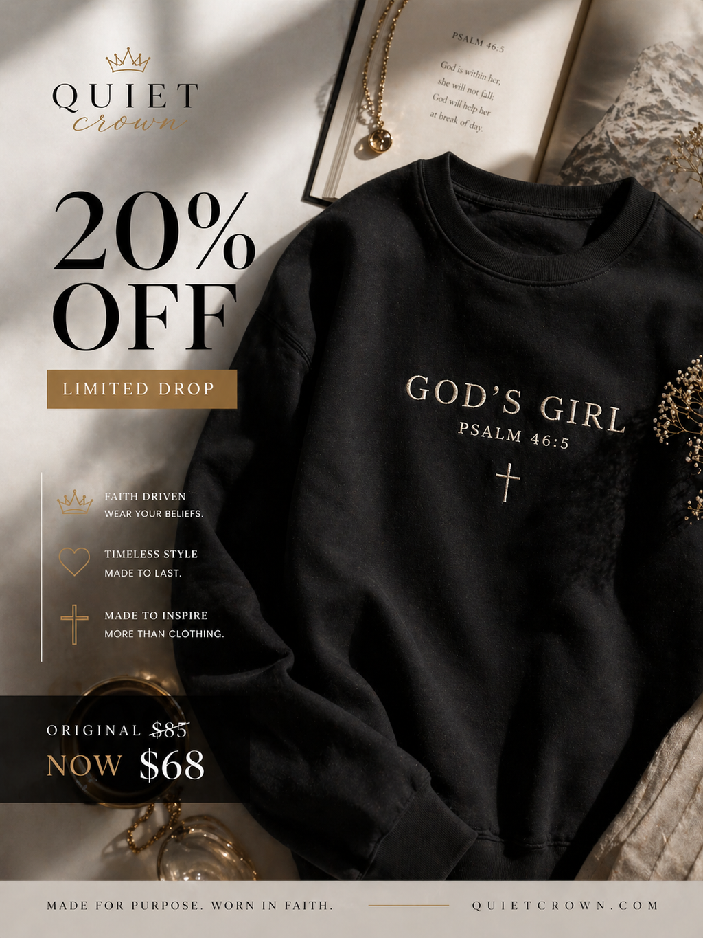 God's Girl Crewneck Sweatshirt — Christian Faith Pullover with Cross